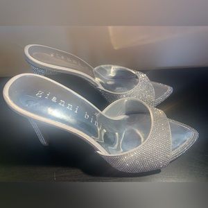 Gianni Bini Silver Heel Shoe Slippers Formal Heels Sparkly Heels
